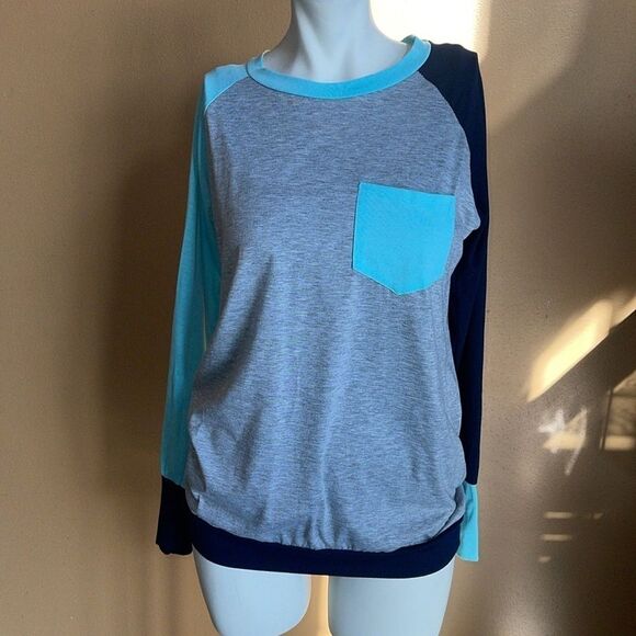 Crewneck Soft Colorblock Elegant Top Long-Sleeve Comfortable Shien Size M - Picture 4 of 10